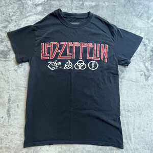 Led Zeppelin Shirt Mens Small Black Red Band Logo Tagless Classic Rock